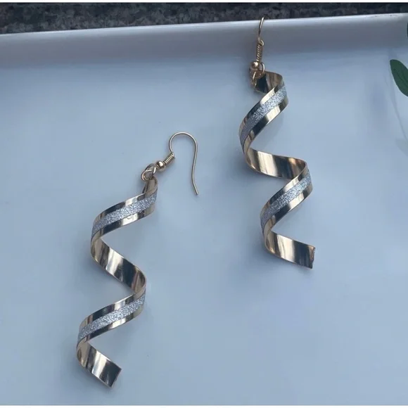 1 LEFT! Gold Spiral Shimmery Earrings - Picture 2 of 4